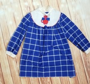 Vintage Bonnie Jean Girls Dress Blue Plaid Kitty Cat Collar Size 6X USA